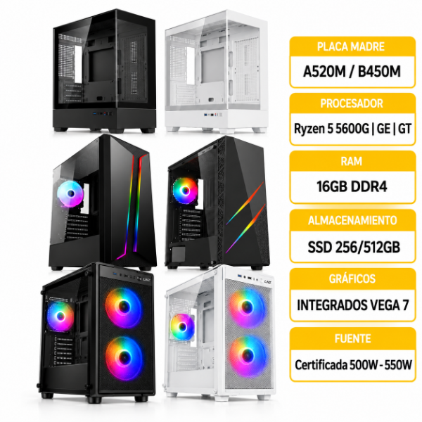 Producto - PC GAMER STARTER AMD RYZEN 5 5600G 16GB 256GB/512GB FUENTE CERTIFICADA - 1