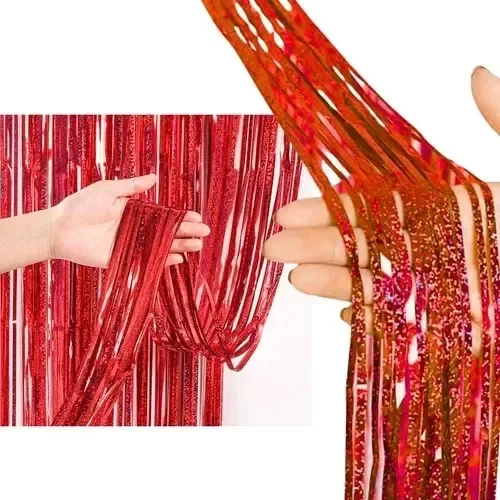 Producto - Cortina lluvia metalizada holografica color rojo