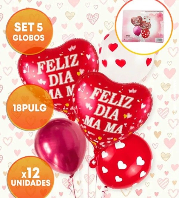Producto - Feliz Dia Mama Latex - Set 5 Globos