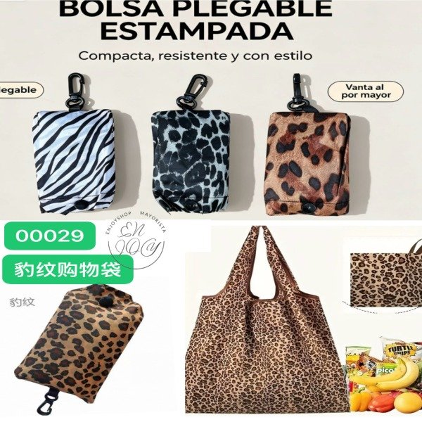Producto - PACK X12 Bolsa De Compras Plegables ESTAMPADO LEOPARDO Reutilizables 00029