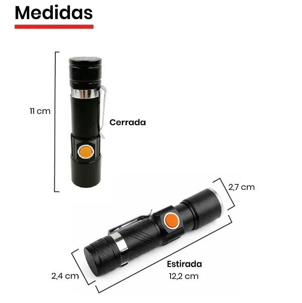 Producto - Linterna Mano Led T6 Aluminio Tactica Recargable USB Trasero sin Cables 3600L - 1