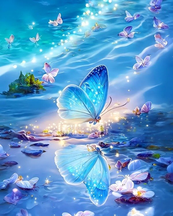 Producto - DIAMOND PAINTING 30X40 MARIPOSA AZUL CON SU REFLEJO