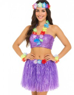 Producto - POLLERA HULA HAWAII VIOLETA X1