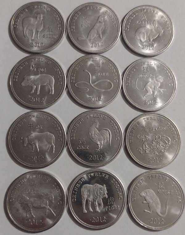 Producto - Somaliland lote de 12 monedas 10 shillings 2012 horóscopo chino