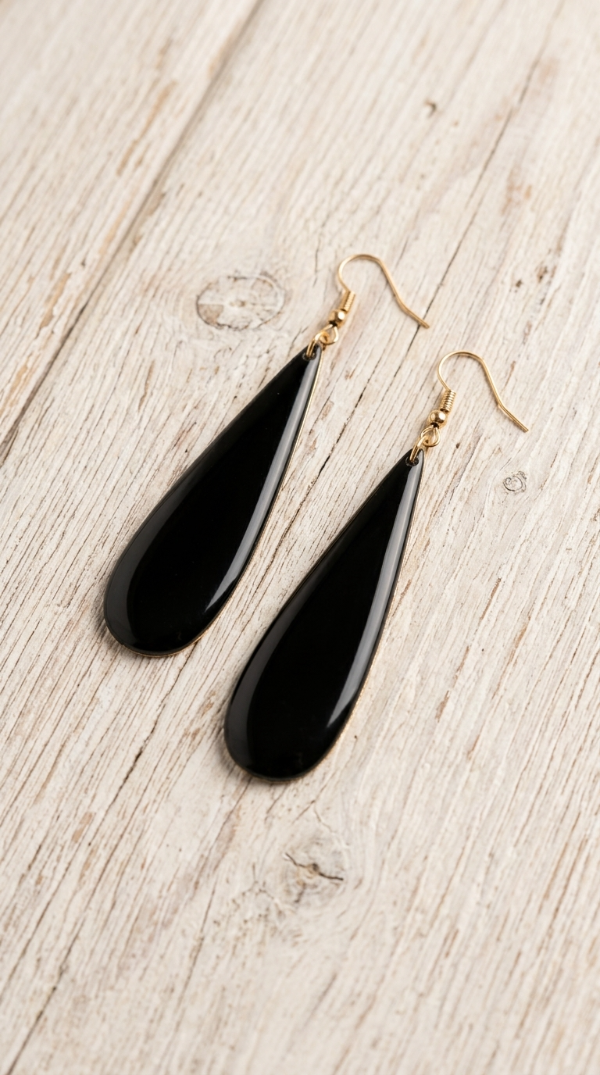 Producto - Aros Esmaltados Gota 7 cm Negro