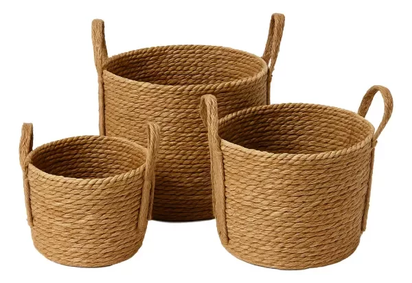 Producto - Set X3 Canasto De Yute Porta Maceta Redondo 3 Tamaños