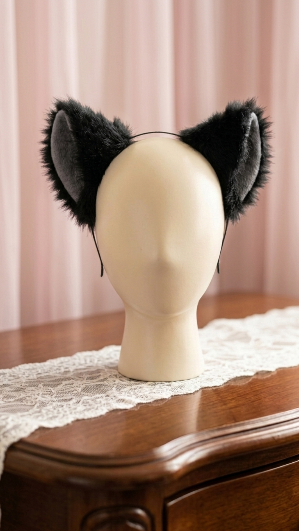 Producto - Vincha de gato o lobo negro int. Gris - 1