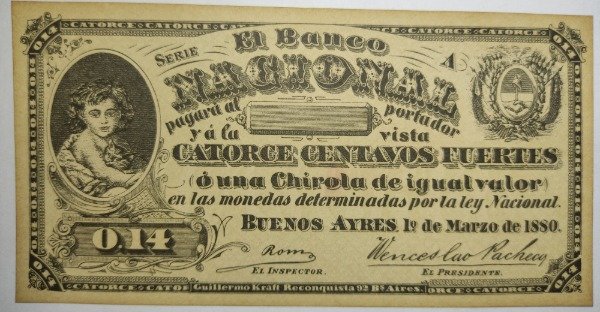 Producto - Banco nacional 14 centavos año 1880 muestra moderna Kraft - 0