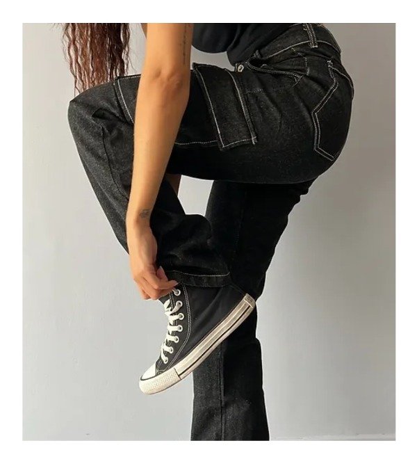 Producto - Cargo gris costuras blancas, semi elastizado