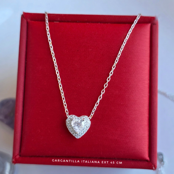 Producto - Gargantilla italiana ext 45 cm corazon cubic blanca