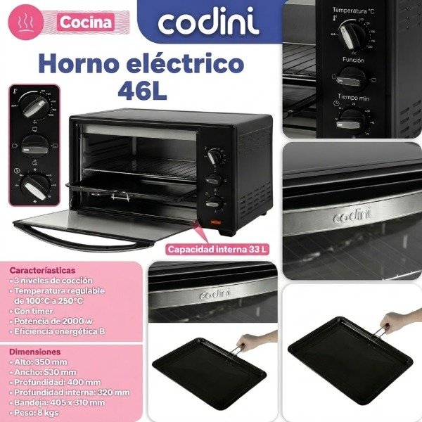 Producto - HORNO ELÉCTRICO CODINI 46CL 33LTS 2000W CON GRILL