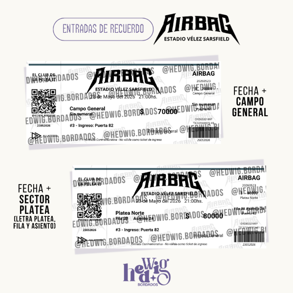Producto - Entradas de recuerdo 14x6 SIMIL REALES - AIRBAG Velez 2026