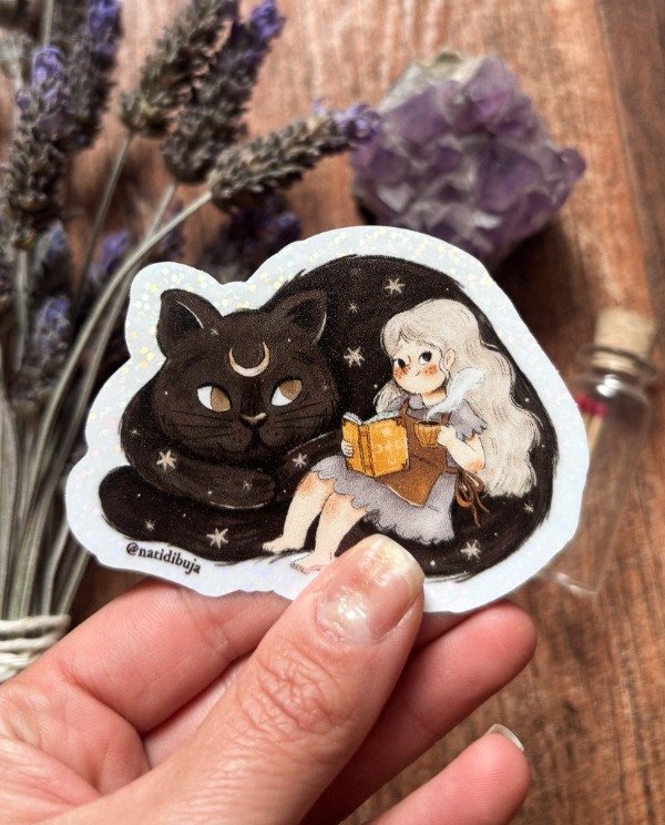 Producto - Sticker Bruja y Gato Familiar