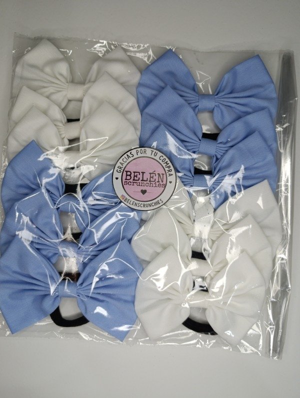 Producto - Moños celestes y blancos x12