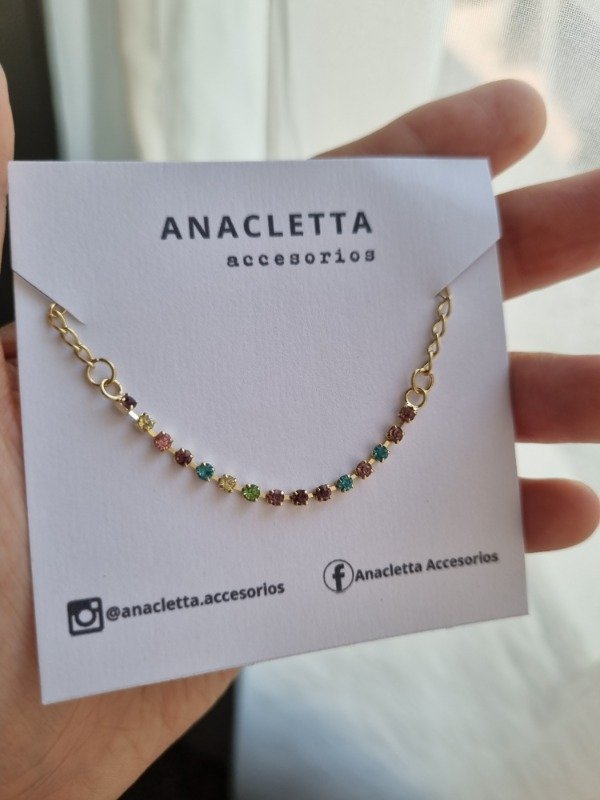 Producto - Pulsera  strass de colores enchapado en oro