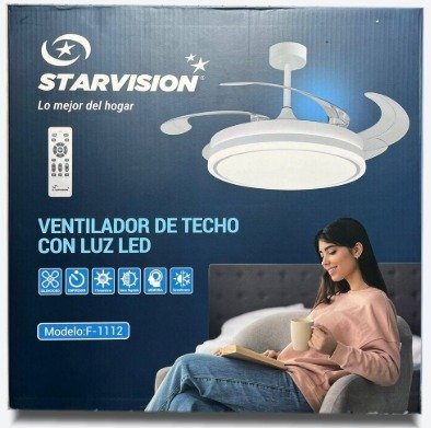 Producto - VENTILADOR TECHO STARVISION RETRÁCTIL LUZ CÁLIDA FRÍA - BLANCO (BLANCO ó NEGRO)