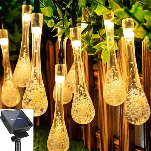 Producto - Guirnalda Luces Solar Gota Grande 80Led 10Mts Luz Cálida - 0