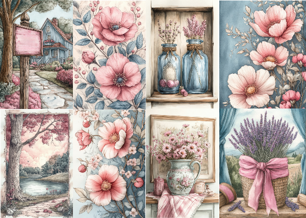 Producto - Bendita Sublimación Flores azules y rosa