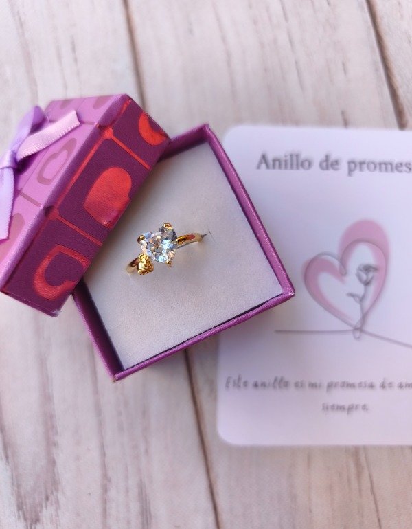 Producto - Anillo Dorado corazón con strass colgante - 1