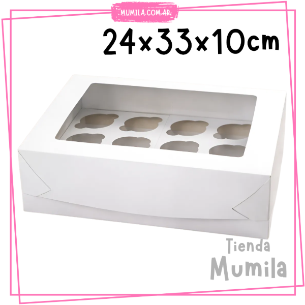 Producto - Caja cupcakes docena 33x24x10cm Blanca