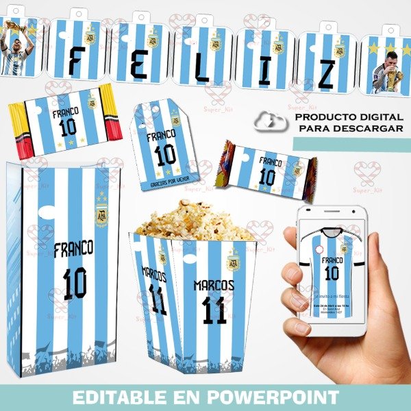 Producto - Kit Imprimible Argentina Campeon Mundial 3 Estrellas Editable