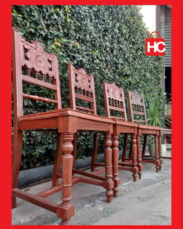 Producto - Juego de 4 sillas de comedor de estilo Colonial Español en madera maciza tallada - 5