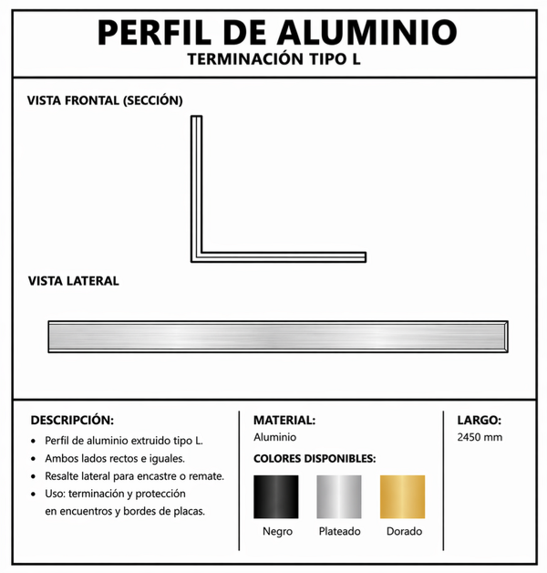 Producto - Tira Terminación Aluminio L Dorado 2.45 mt