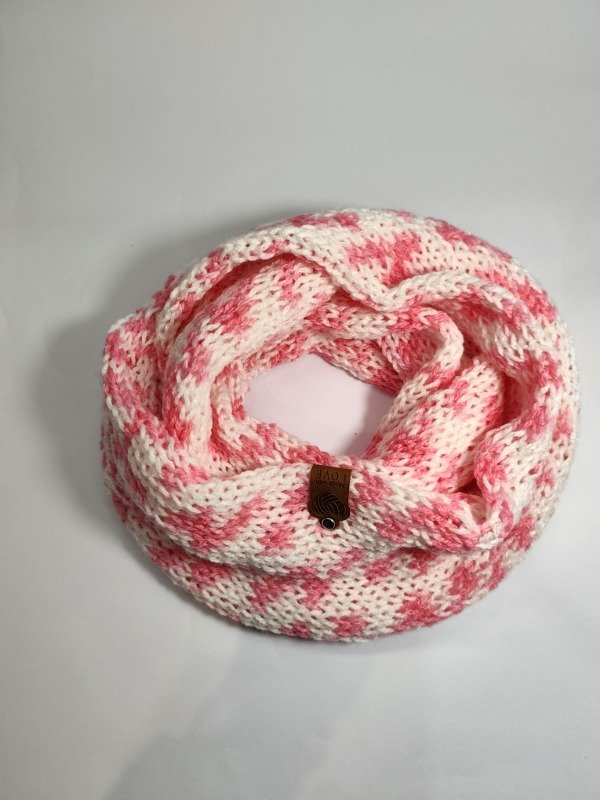Producto - Bufanda cuello tejido a mano color Rosa y Blanco