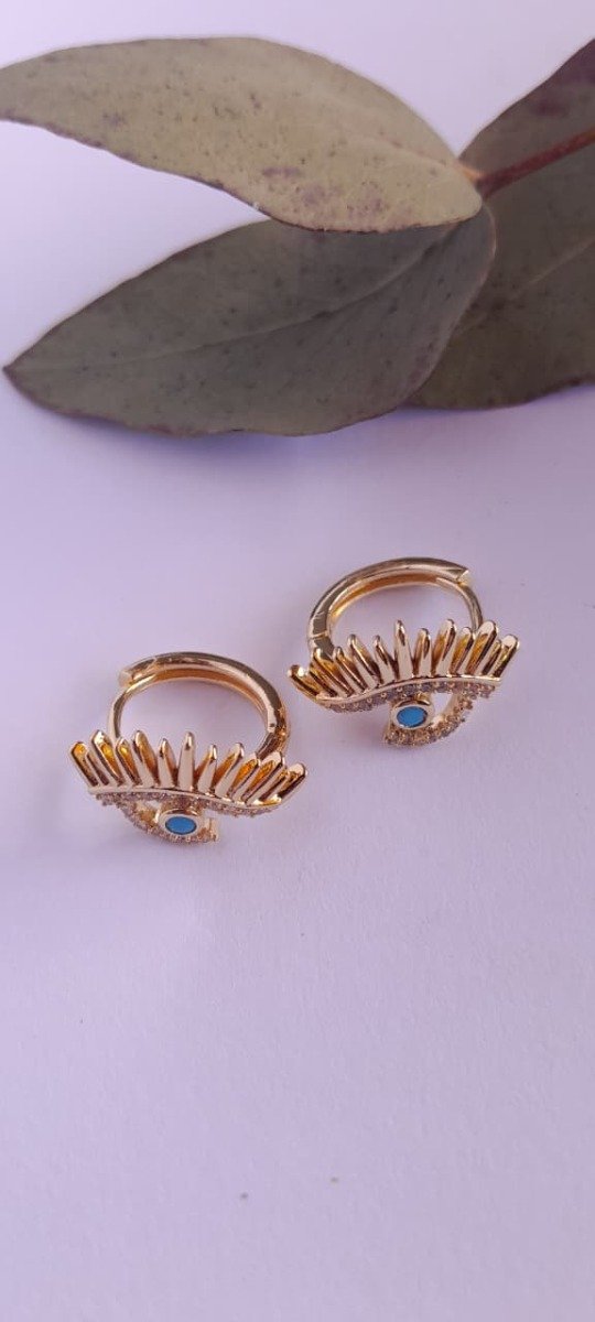 Producto - Aros acero dorado ojos strass turquesa