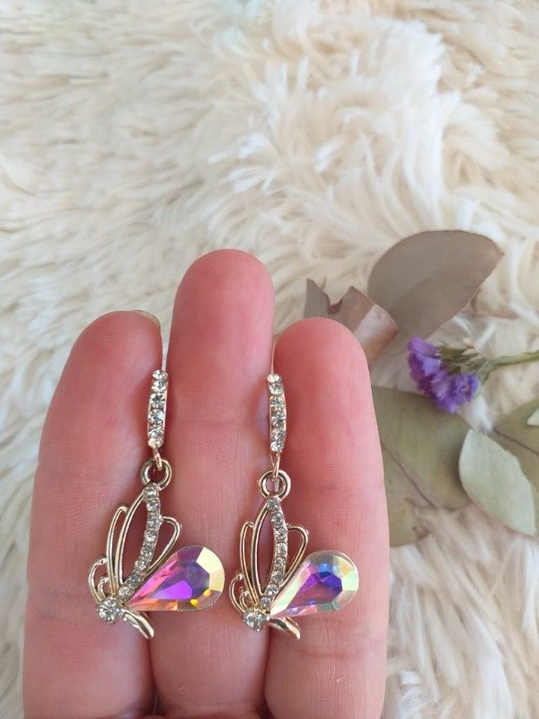 Producto - AF0037 Aro Cubano strass Mariposa colgante piedra Tornasol