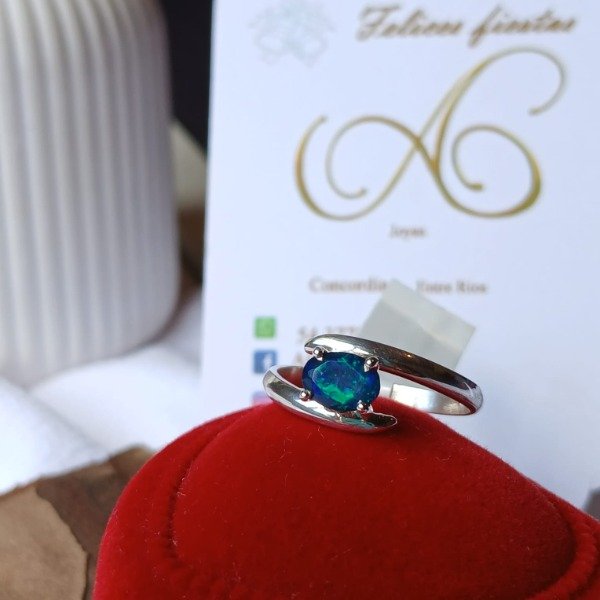 Producto - Anillo Plata 925 con ópalo negro - Talle 16