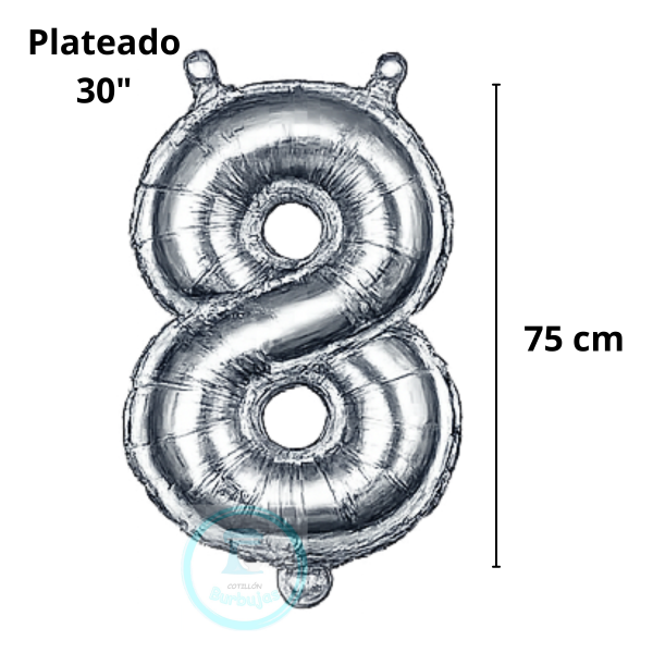 Producto - Globo N. 8 Metalizado 30" (75 cm) PLATEADO x1