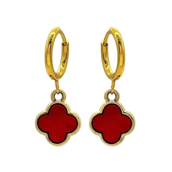 Producto - Aros argolla cubanas de acero dorado con dije - 1.2cm - Flor - Rojo