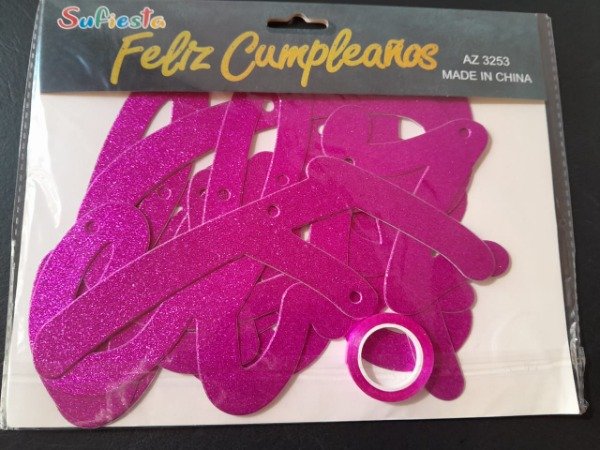 Producto - Letras Feliz cumpleaños fucsia con gibré