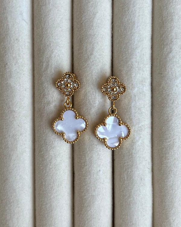 Producto - Aros doble trébol de acero dorado