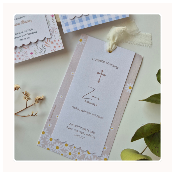 Producto - Estampitas Especiales: dobles con lazo de gasa - 3