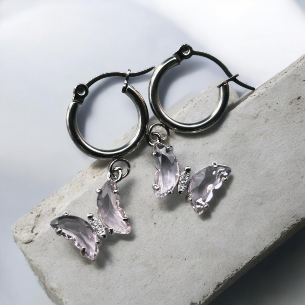 Producto - Argollitas mariposa cristal rosa