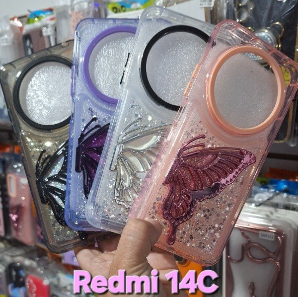 Producto - Fundas reforzadas glitter popsocket mariposa. Redmi 14C