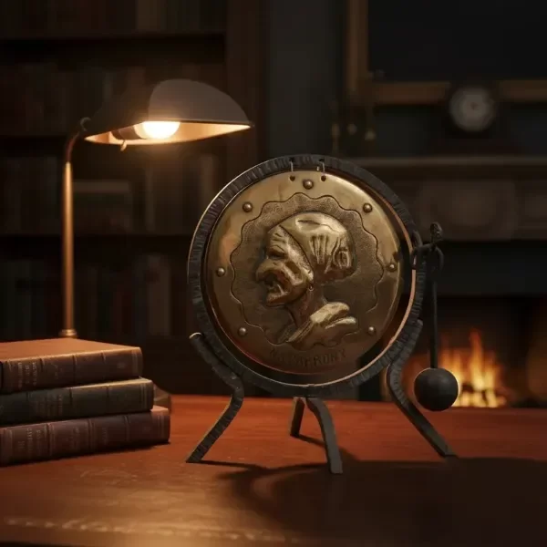 Producto - Gong De Mesa Antiguo Bronce Vintage Dorado Oscuro