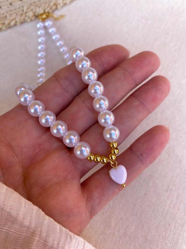 Producto - Collar Perlas Corazón blanco y bolitas A.D