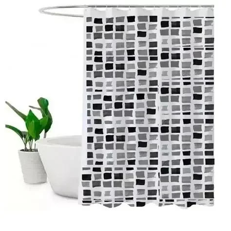 Producto - Cortina De Baño Estampada + Protector Y Ganchos NEGRO