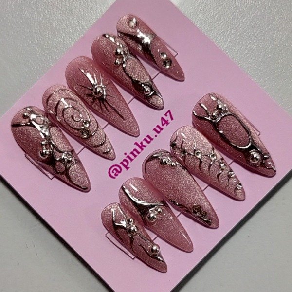 Producto - Plata y rosa (Stilleto largas)