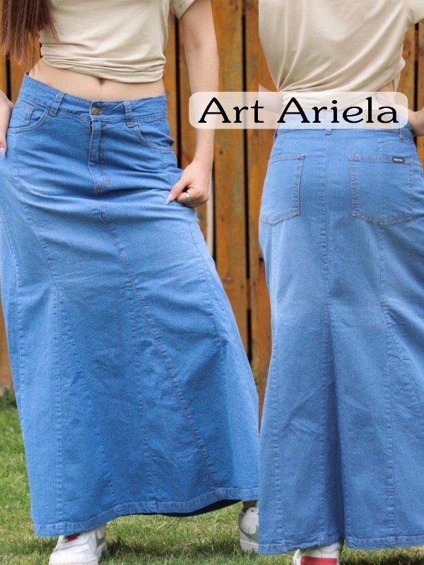 Ariela maxifalda de jeans corte sirena celeste