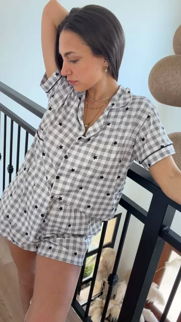 Producto - PIJAMA CAMISERO CUADRILLE GRIS