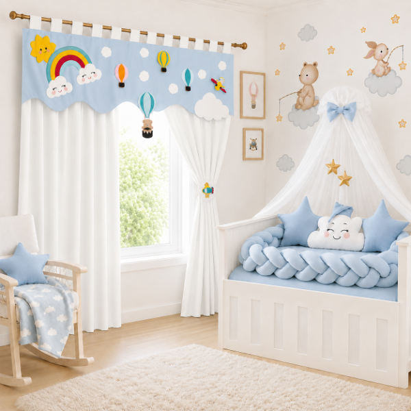 Producto - Cortinas Infantiles Personalizadas - Sueño Entre Las Nubes (Blanco) - 2