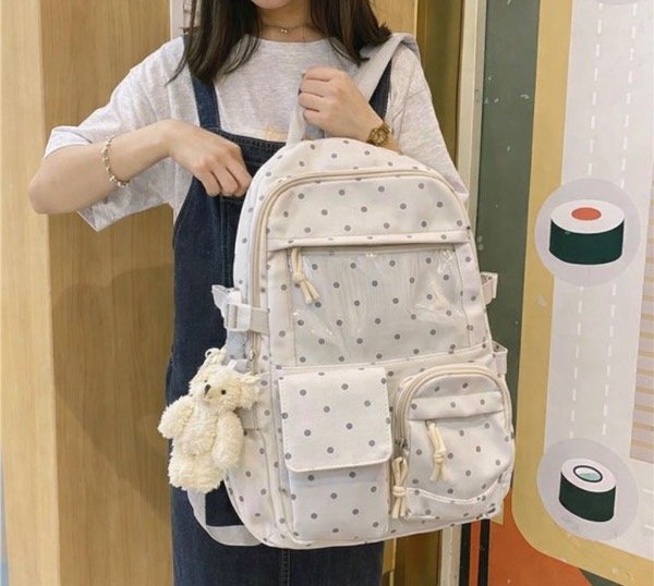 Producto - Mochila lunares blanco