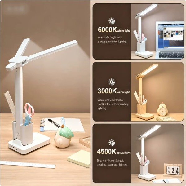 Producto - 0869 Lampara De Mesa Escritorio Luz Led 3 Tonos Ajustable Con Usb - 9