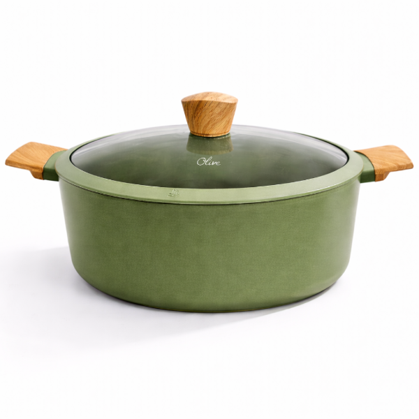 Producto - Cacerola Verde 26 cm Antiadherente 5,8L con Tapa de Vidrio Línea Olive
