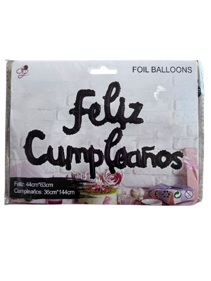 Producto - Globo Frase Feliz Cumpleaños cursiva Negro x1