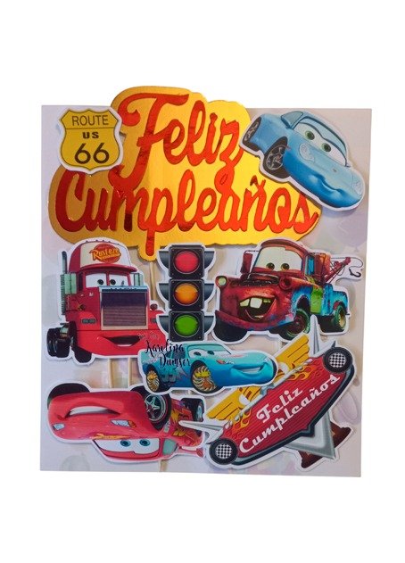 Producto - Cake Topper Adorno Cars Feliz Cumpleaños Rojo . Set x 13 - 0